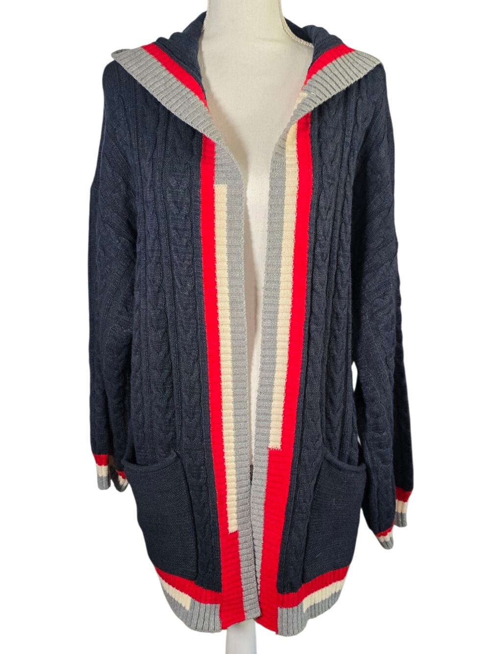 Simply Couture Blue Hooded Cable Knit Open Front Cardigan Sweater 3XL